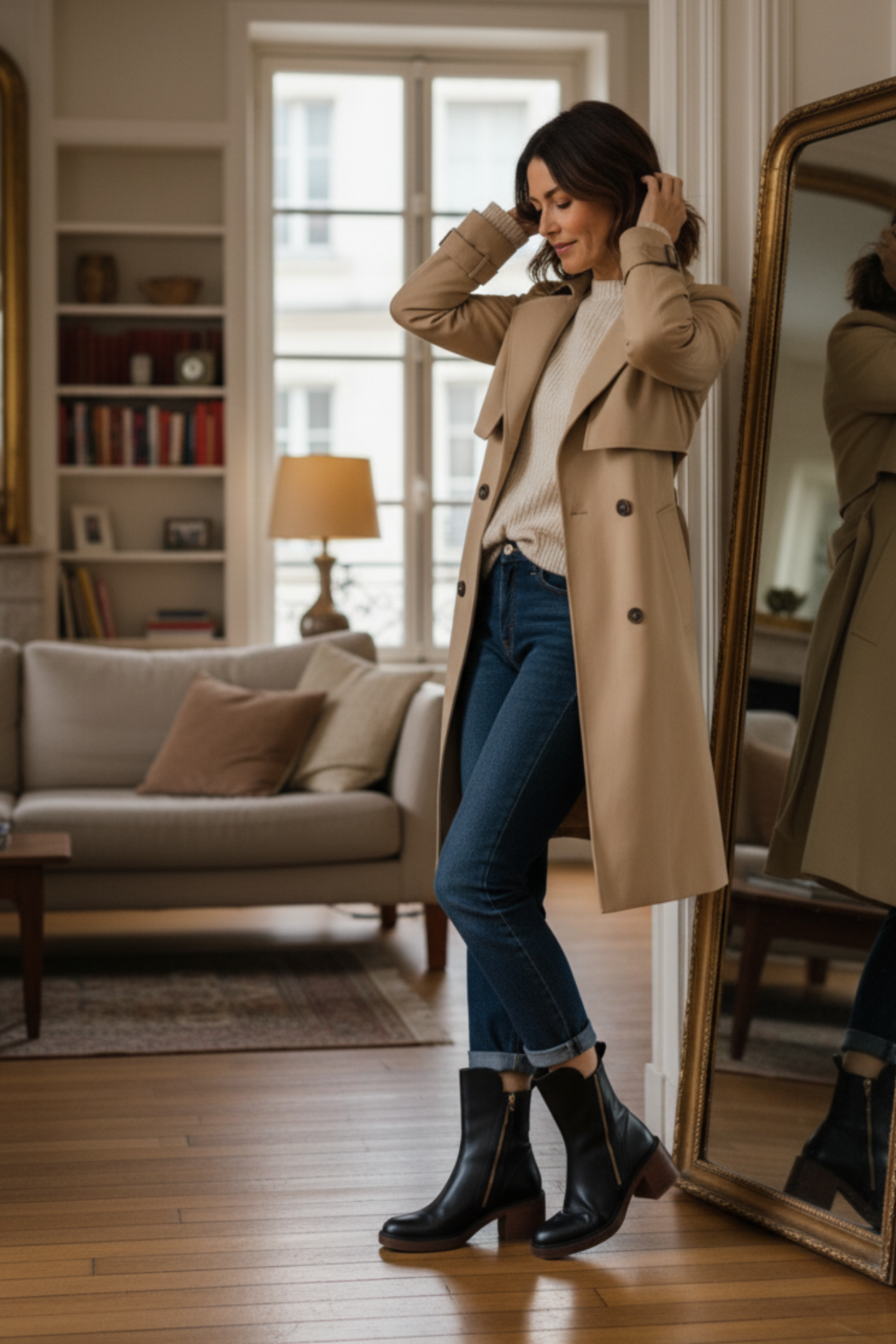 Garciel | Black leather ankle boots with comfortable heels, elegant and timeless