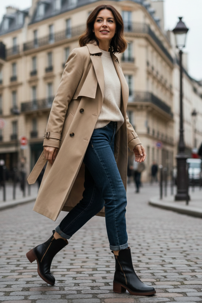 Garciel | Black leather ankle boots with comfortable heels, elegant and timeless