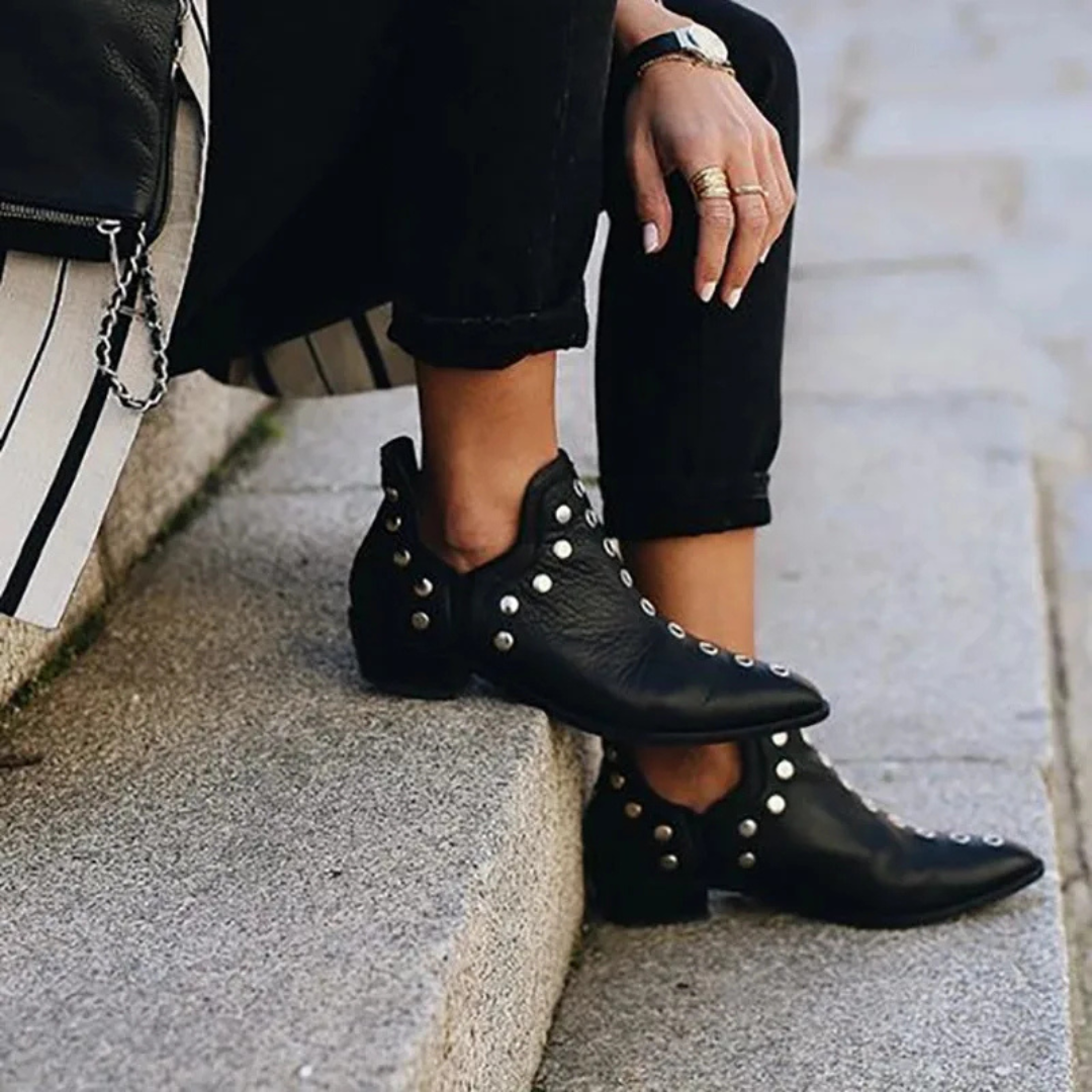 Suede/Leather Ankle Boots for Women – Boho Chic Style with Studs | Comfortable and Versatile