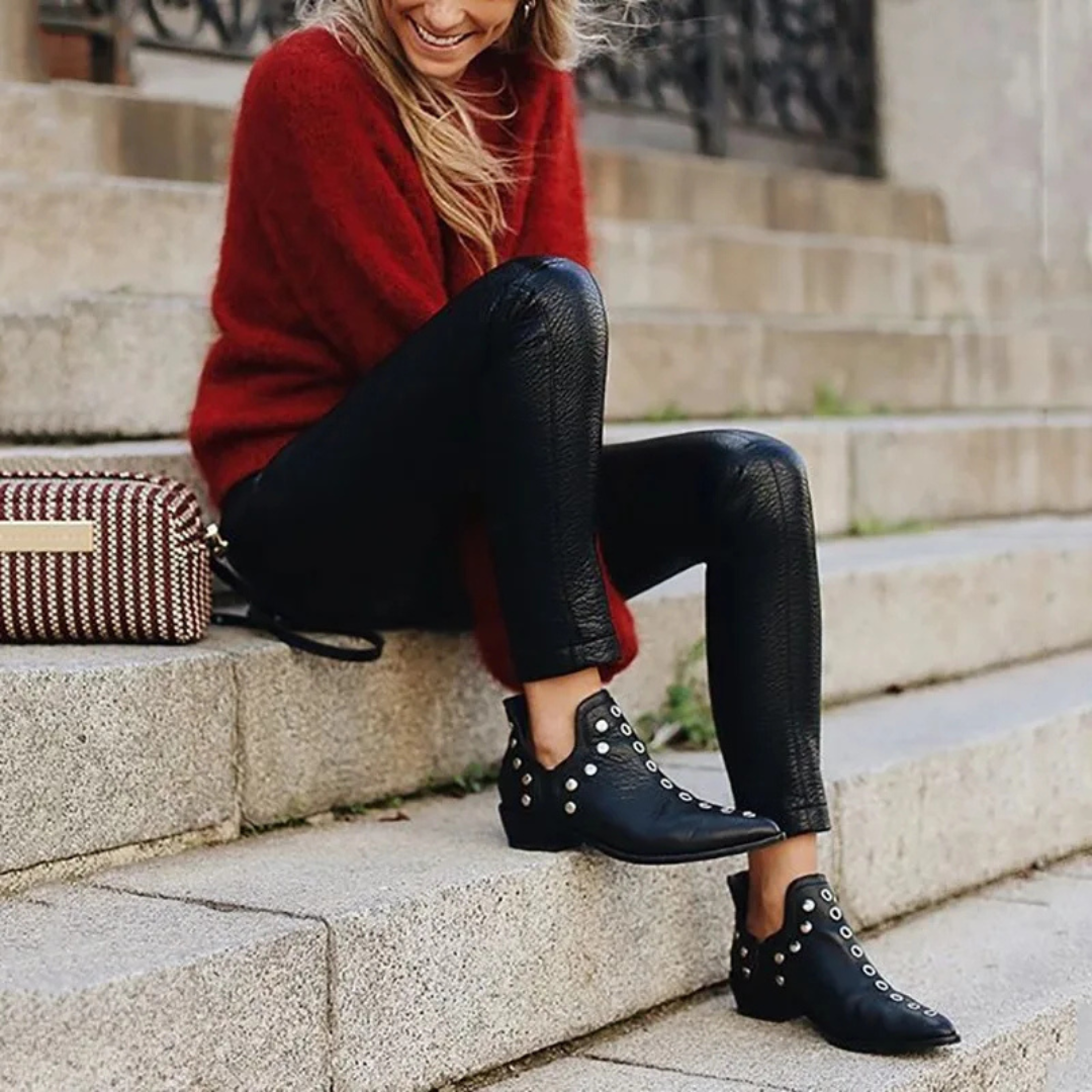 Suede/Leather Ankle Boots for Women – Boho Chic Style with Studs | Comfortable and Versatile