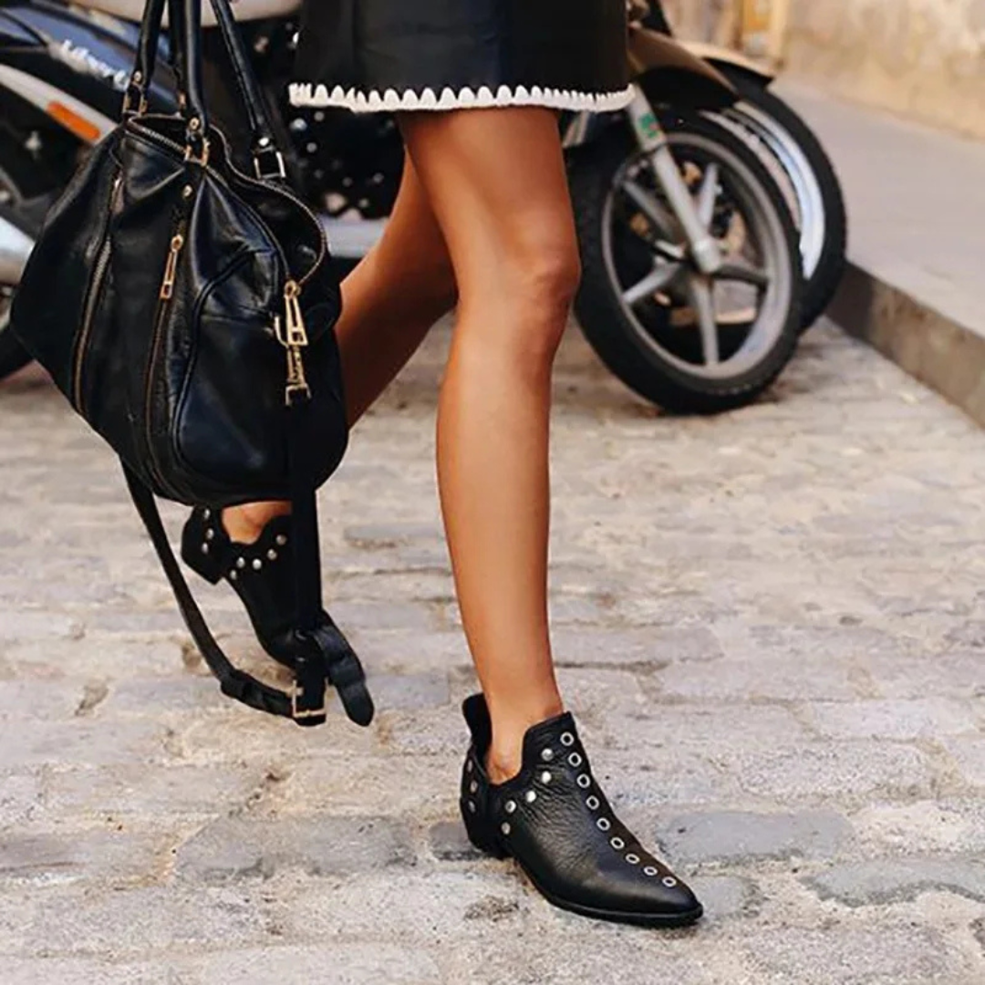 Suede/Leather Ankle Boots for Women – Boho Chic Style with Studs | Comfortable and Versatile