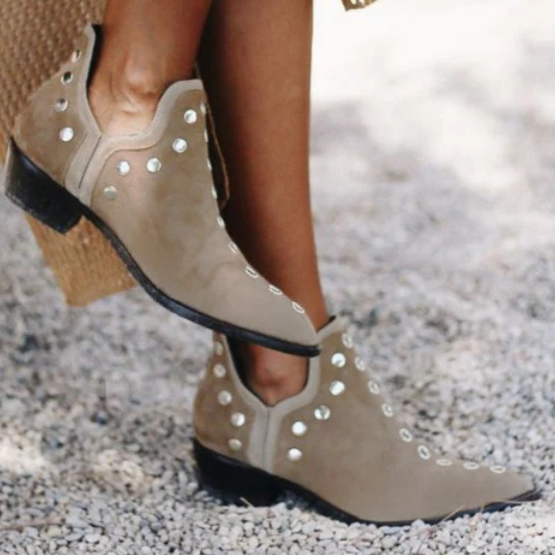 Suede/Leather Ankle Boots for Women – Boho Chic Style with Studs | Comfortable and Versatile