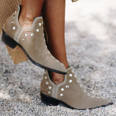 Suede/Leather Ankle Boots for Women – Boho Chic Style with Studs | Comfortable and Versatile