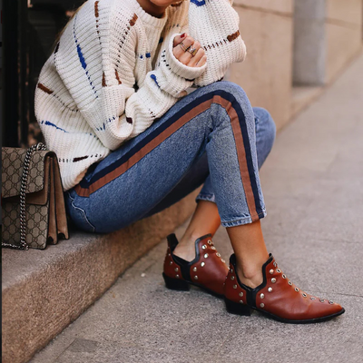 Suede/Leather Ankle Boots for Women – Boho Chic Style with Studs | Comfortable and Versatile