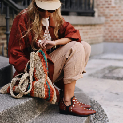 Suede/Leather Ankle Boots for Women – Boho Chic Style with Studs | Comfortable and Versatile
