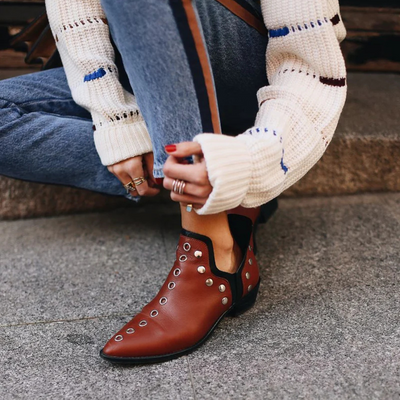 Suede/Leather Ankle Boots for Women – Boho Chic Style with Studs | Comfortable and Versatile