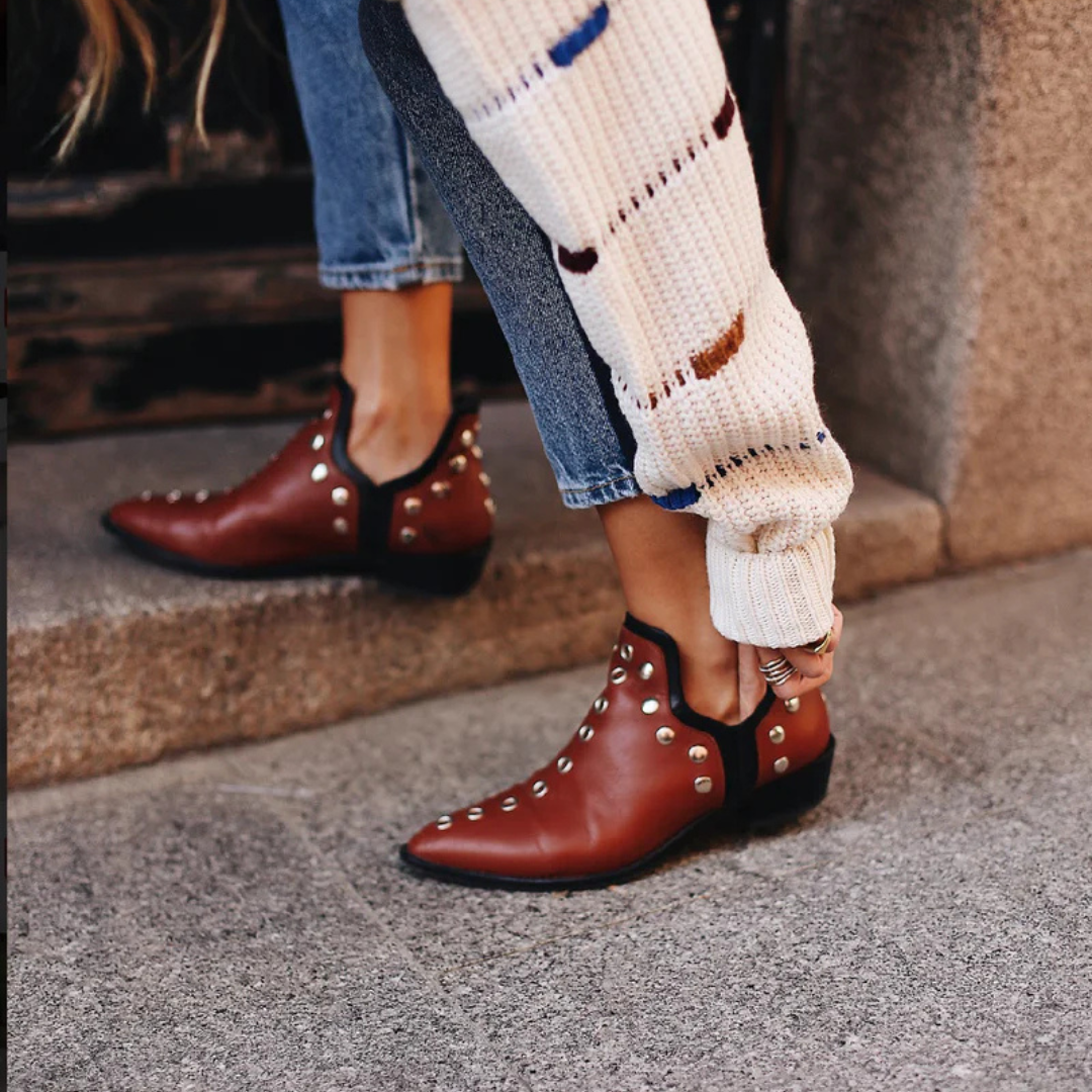 Suede/Leather Ankle Boots for Women – Boho Chic Style with Studs | Comfortable and Versatile