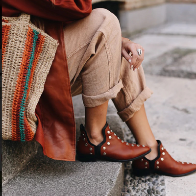 Suede/Leather Ankle Boots for Women – Boho Chic Style with Studs | Comfortable and Versatile