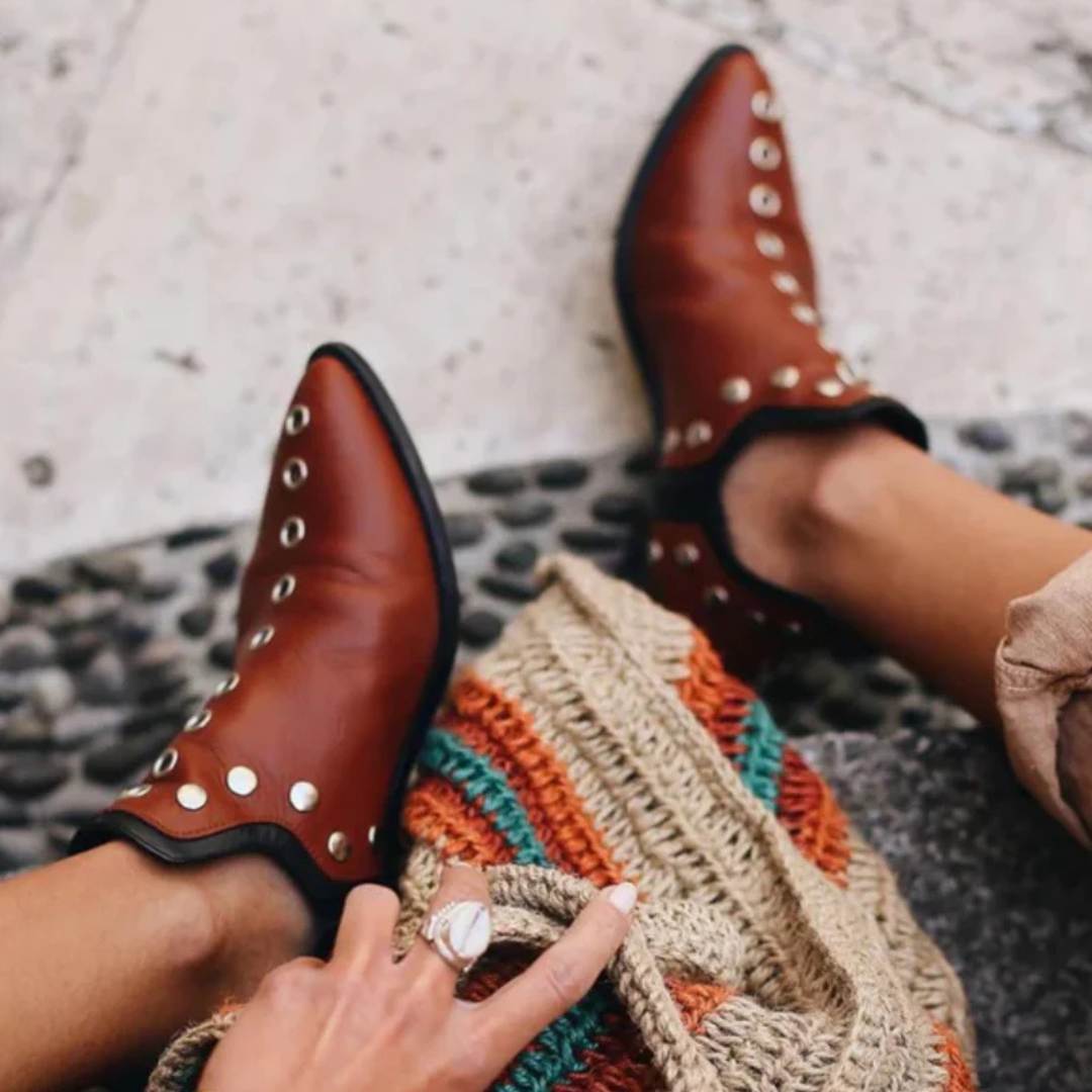 Suede/Leather Ankle Boots for Women – Boho Chic Style with Studs | Comfortable and Versatile