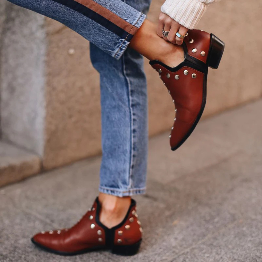 Suede/Leather Ankle Boots for Women – Boho Chic Style with Studs | Comfortable and Versatile