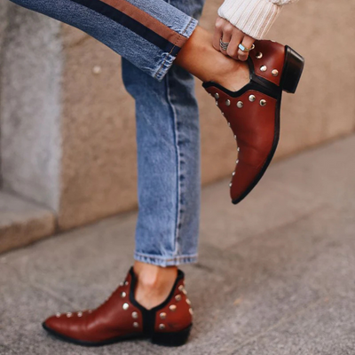 Suede/Leather Ankle Boots for Women – Boho Chic Style with Studs | Comfortable and Versatile