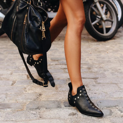 Suede/Leather Ankle Boots for Women – Boho Chic Style with Studs | Comfortable and Versatile