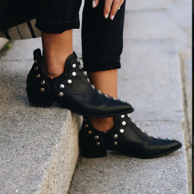 Suede/Leather Ankle Boots for Women – Boho Chic Style with Studs | Comfortable and Versatile