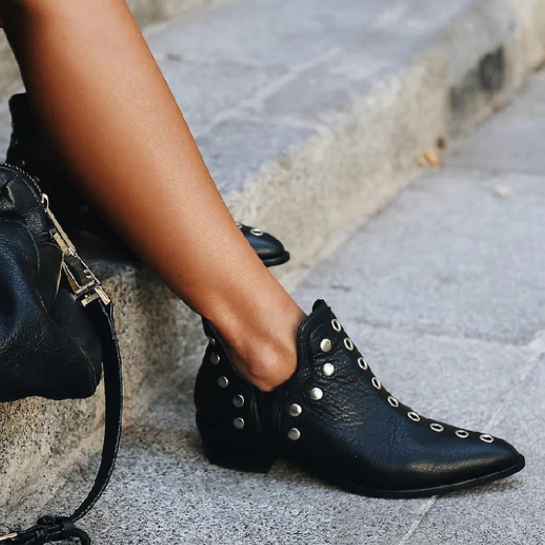 Suede/Leather Ankle Boots for Women – Boho Chic Style with Studs | Comfortable and Versatile