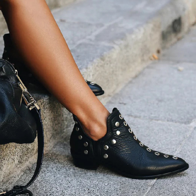 Suede/Leather Ankle Boots for Women – Boho Chic Style with Studs | Comfortable and Versatile