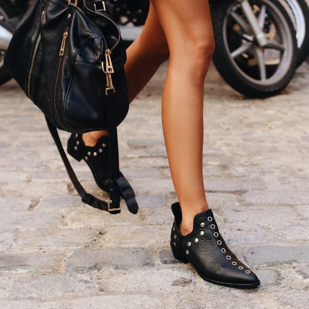 Suede/Leather Ankle Boots for Women – Boho Chic Style with Studs | Comfortable and Versatile