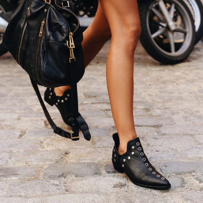 Suede/Leather Ankle Boots for Women – Boho Chic Style with Studs | Comfortable and Versatile