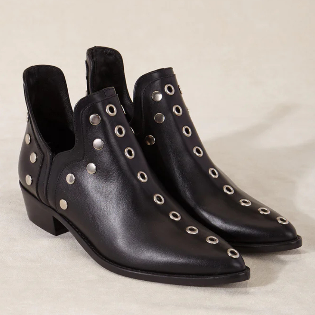 Suede/Leather Ankle Boots for Women – Boho Chic Style with Studs | Comfortable and Versatile