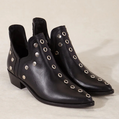 Suede/Leather Ankle Boots for Women – Boho Chic Style with Studs | Comfortable and Versatile
