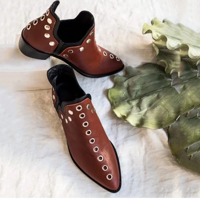 Suede/Leather Ankle Boots for Women – Boho Chic Style with Studs | Comfortable and Versatile