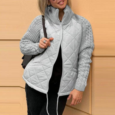 Women's knitted, patchwork puffer jacket
