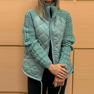 Women's knitted, patchwork puffer jacket