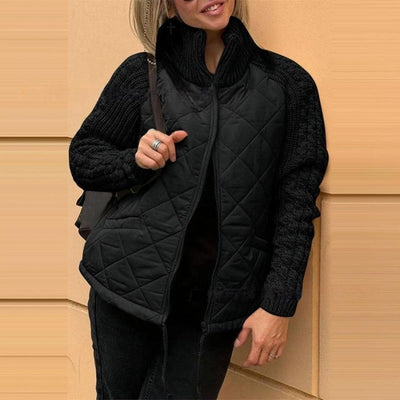 Women's knitted, patchwork puffer jacket