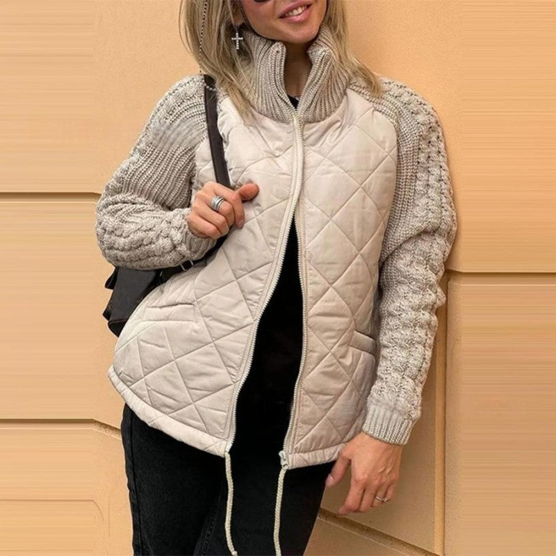 Women's knitted, patchwork puffer jacket