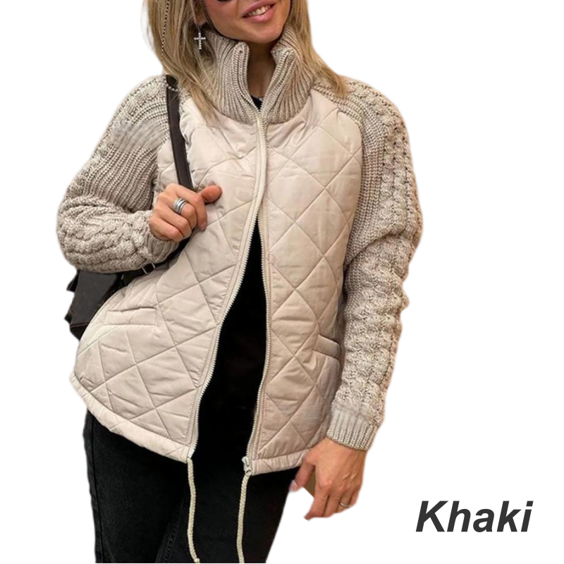 Women's knitted, patchwork puffer jacket