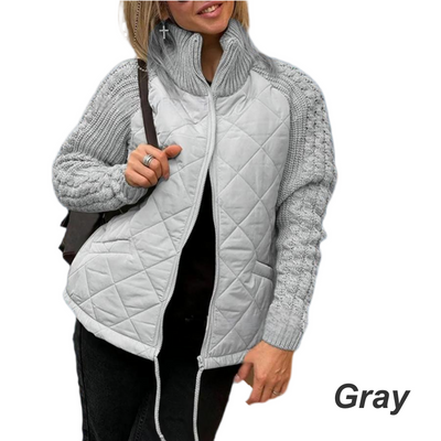 Women's knitted, patchwork puffer jacket