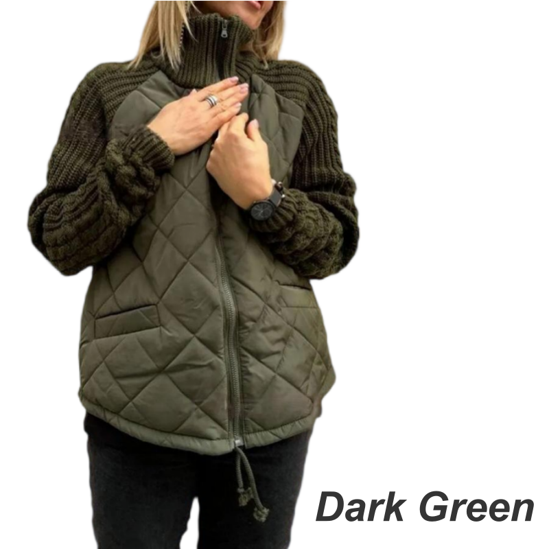 Women's knitted, patchwork puffer jacket