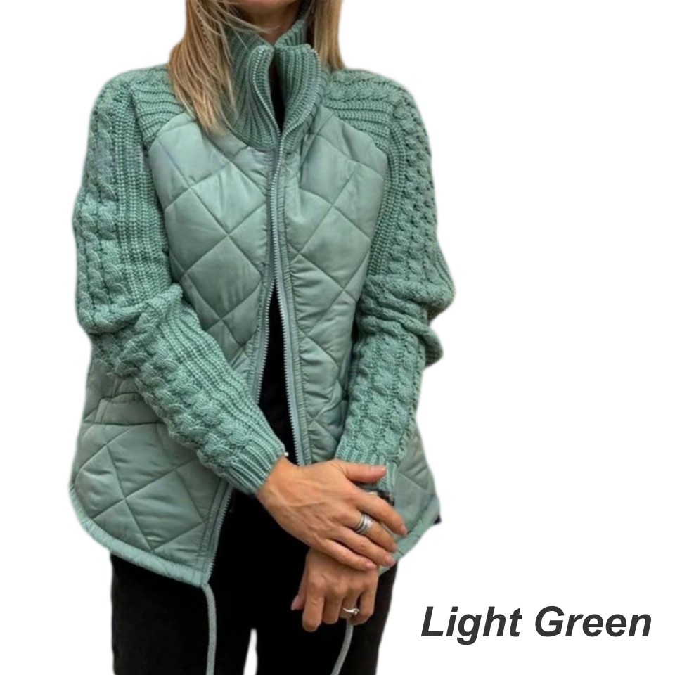 Women's knitted, patchwork puffer jacket
