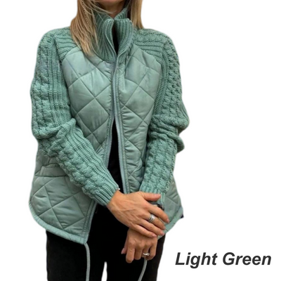 Women's knitted, patchwork puffer jacket